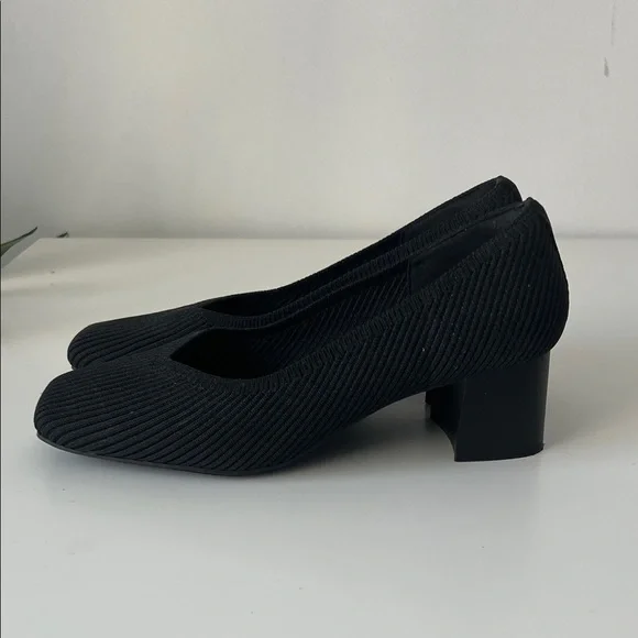 BURUDANI Knit Block Heel square toe pumps black 9 - Picture 4 of 8